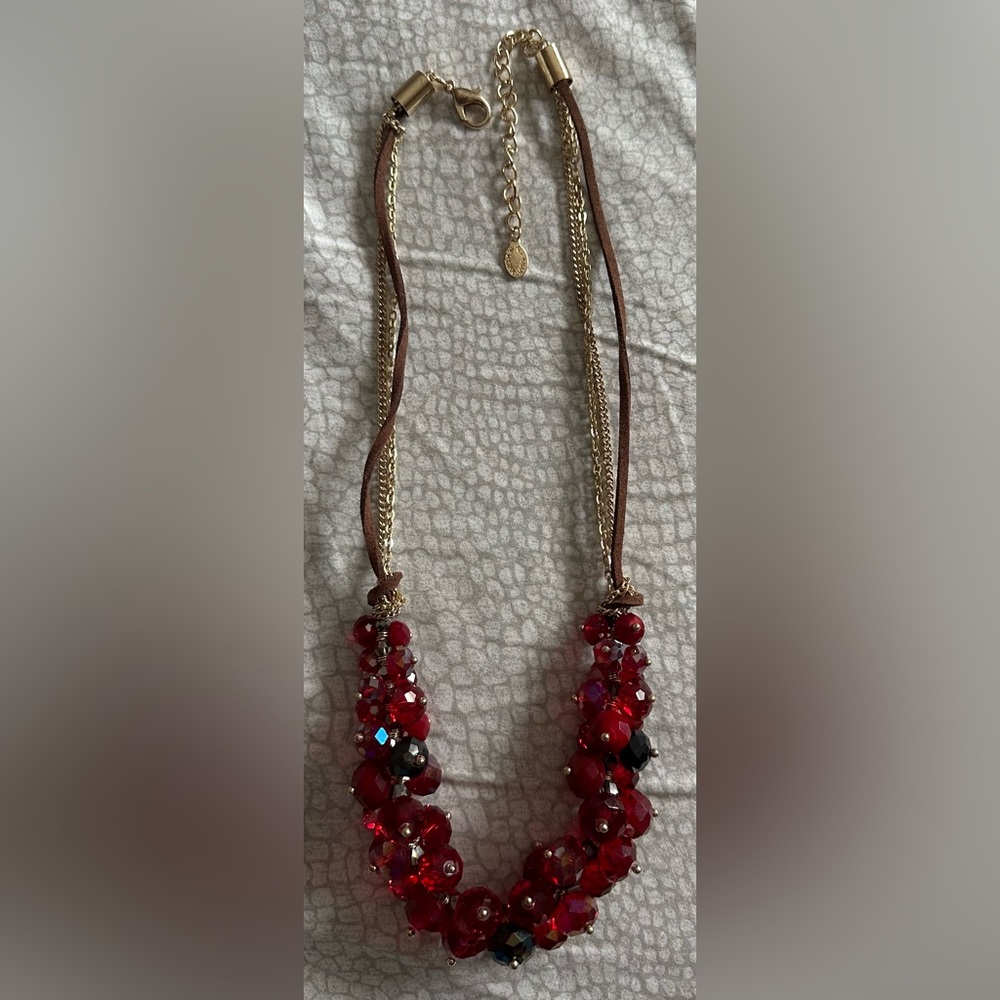 Ali Khan necklace cluster beads - red, 20 in. 3 inch extender, lobster claw.